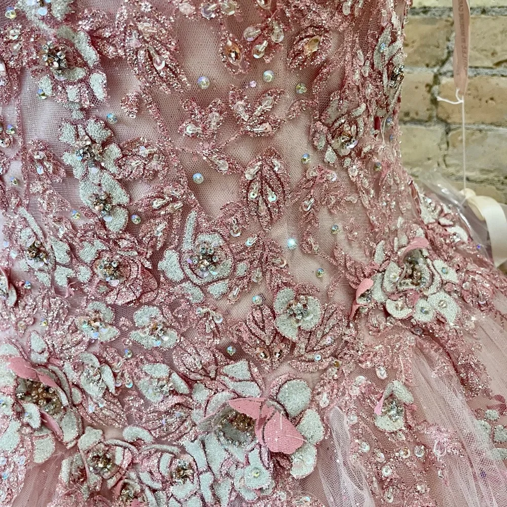Mori Lee Quiceanera Sweet 16 Pink One Shoulder Ball Gown, sz 18 - Picture 3 of 8